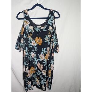 Cupio Womens Cold shoulder ruffle floral mini dress XL Boho Viscose fairy garden